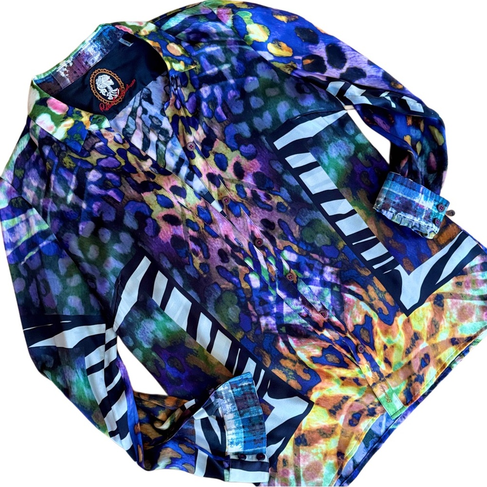 ROBERT GRAHAM 100% Silk Button Down Shirt, Designer Rare Colorful, Women’s Small